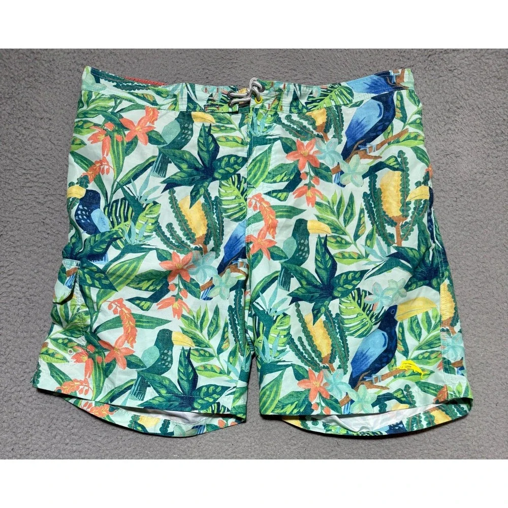 Tommy Bahama Boardshorts Toucan Floral Tropical Mens size 1XLB XLB Big & Tall
